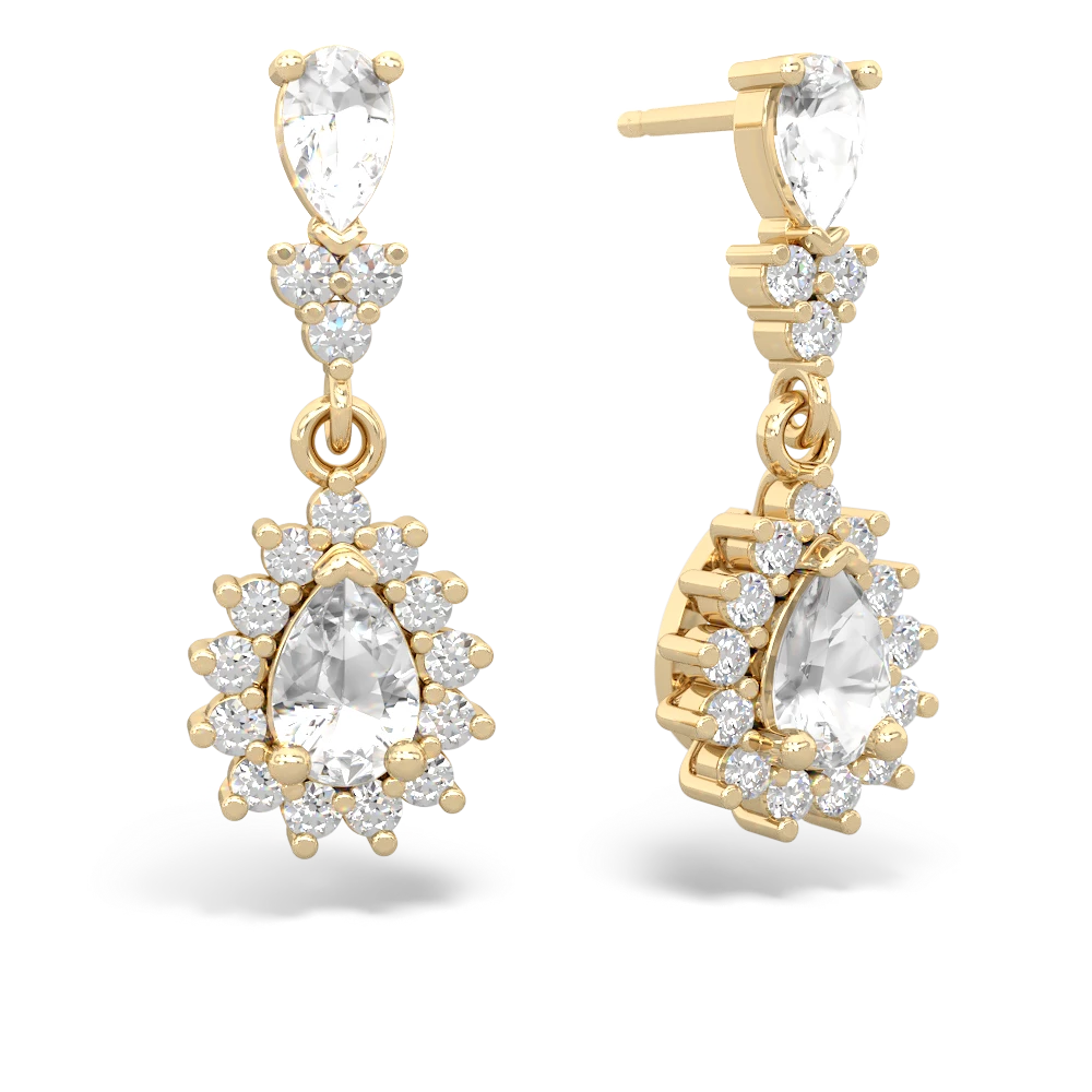 White Topaz Halo Pear Dangle 14K Yellow Gold earrings E1882