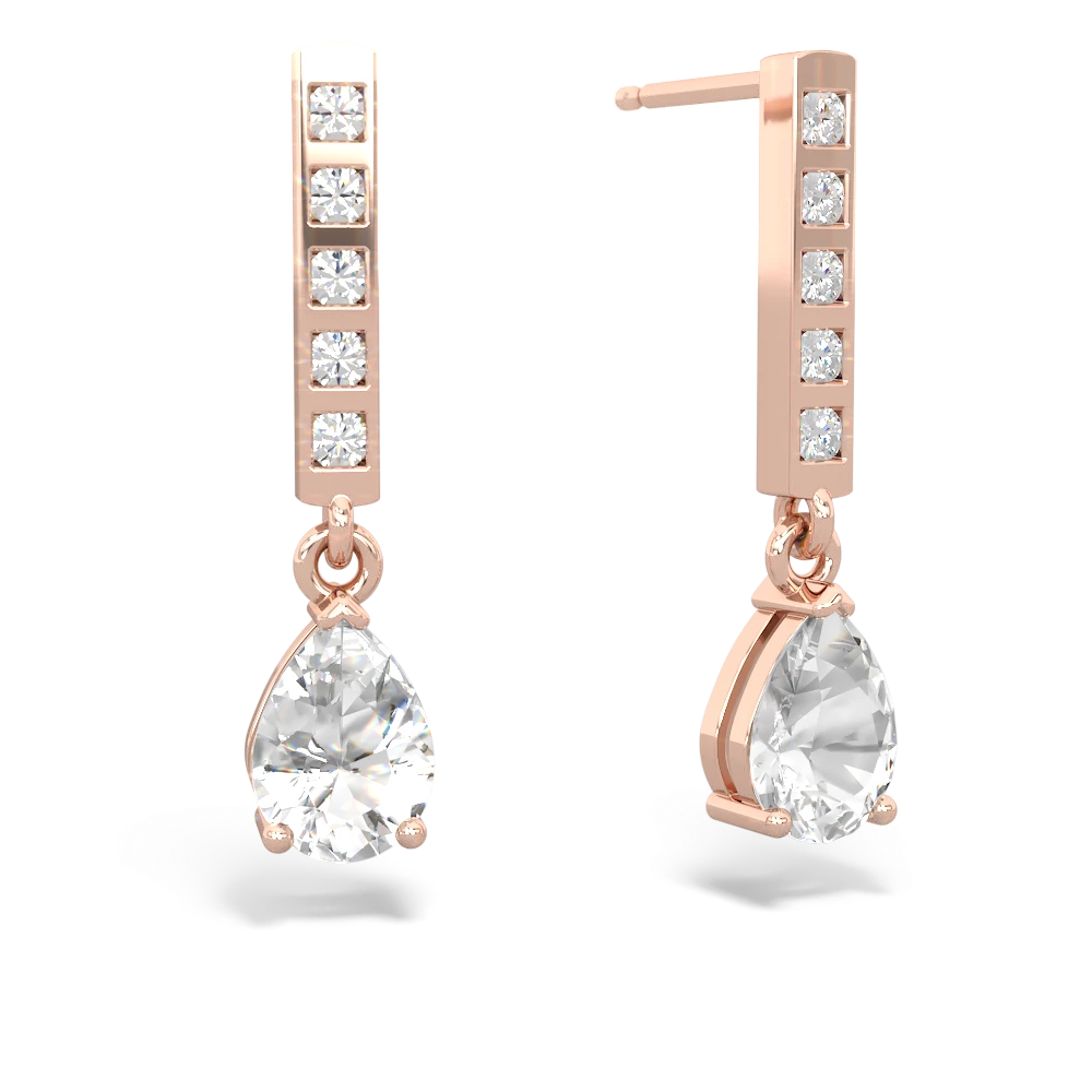 White Topaz Art Deco Diamond Drop 14K Rose Gold earrings E5324
