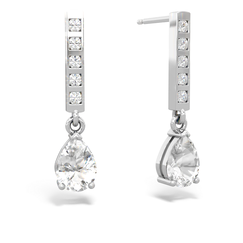 White Topaz Art Deco Diamond Drop 14K White Gold earrings E5324