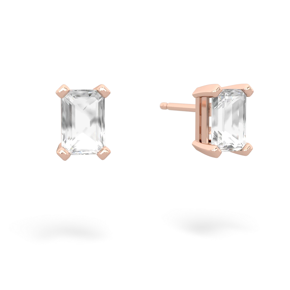 White Topaz 6X4mm Emerald-Cut Stud 14K Rose Gold earrings E1855