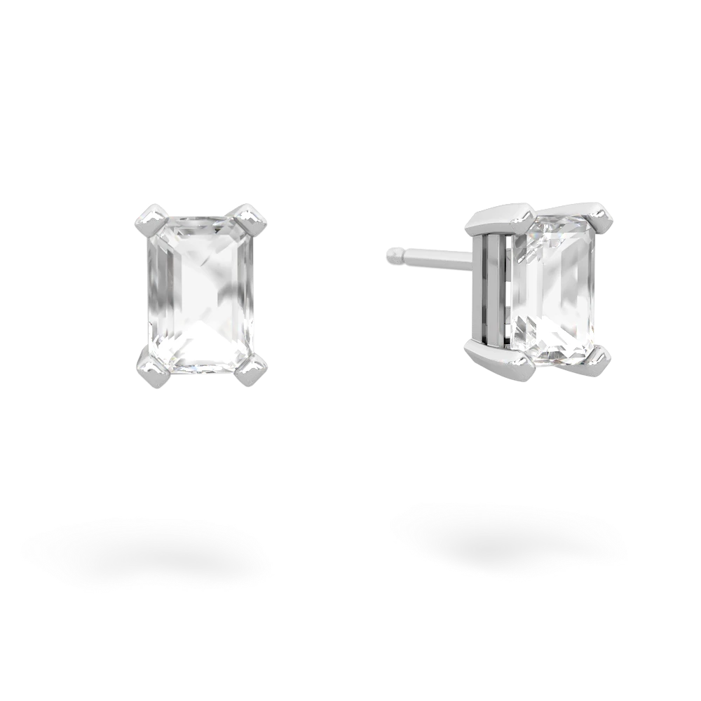 White Topaz 6X4mm Emerald-Cut Stud 14K White Gold earrings E1855