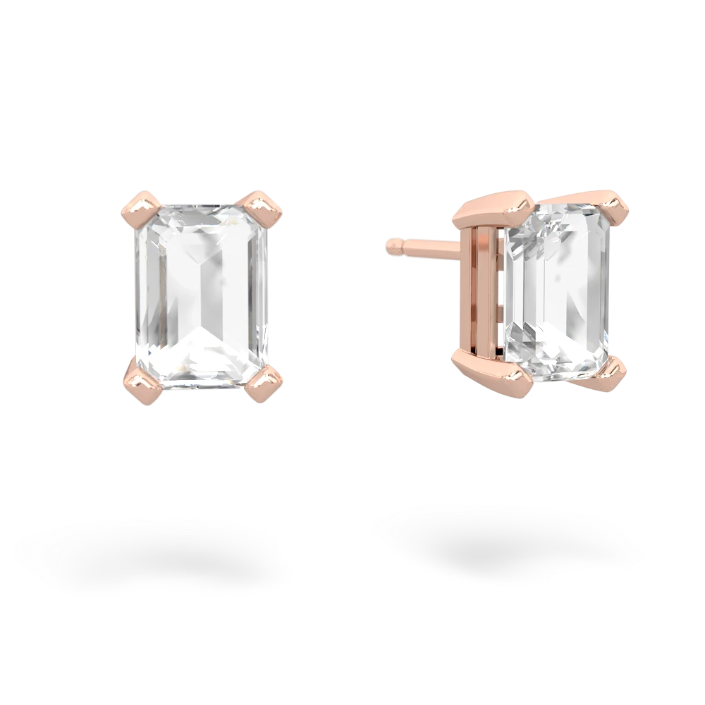 White Topaz 7X5mm Emerald-Cut Stud 14K Rose Gold earrings E1856