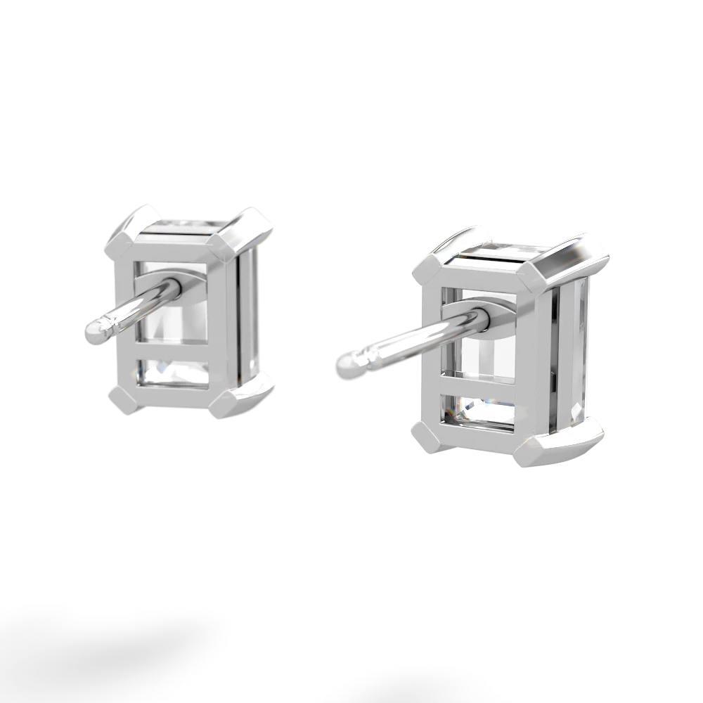 White Topaz 7X5mm Emerald-Cut Stud 14K White Gold earrings E1856