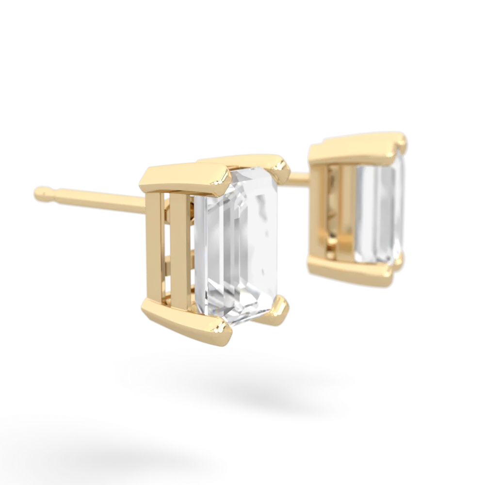 White Topaz 7X5mm Emerald-Cut Stud 14K Yellow Gold earrings E1856