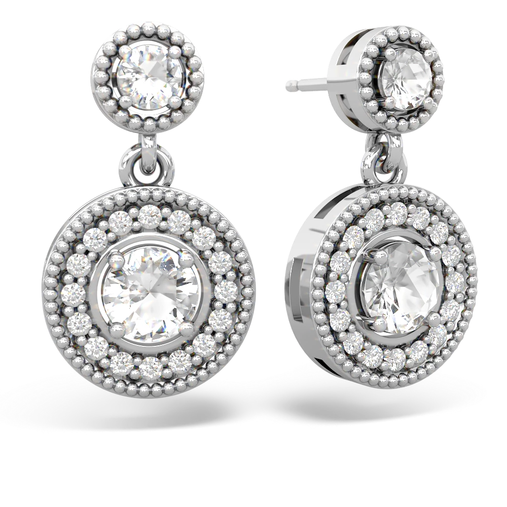 White Topaz Halo Dangle 14K White Gold earrings E5319