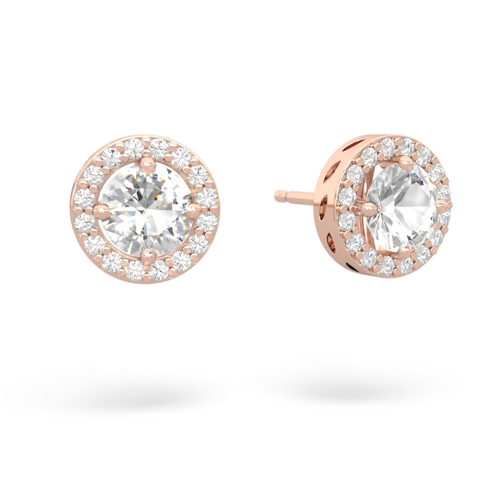 White Topaz Halo 14K Rose Gold earrings E5320
