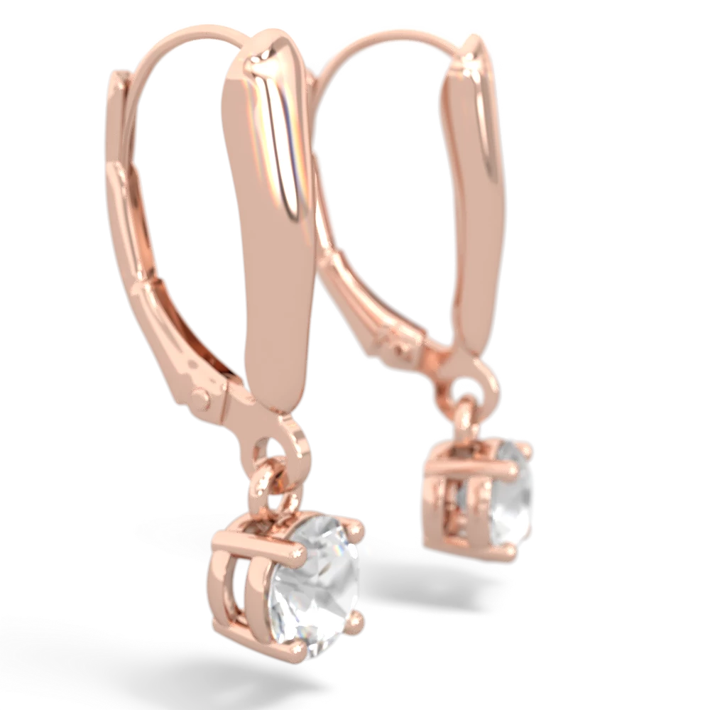 White Topaz 5Mm Round Lever Back 14K Rose Gold earrings E2785