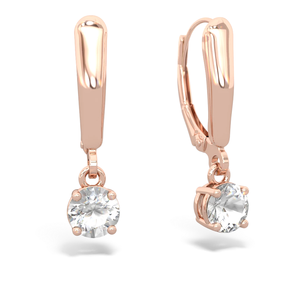 White Topaz 5Mm Round Lever Back 14K Rose Gold earrings E2785