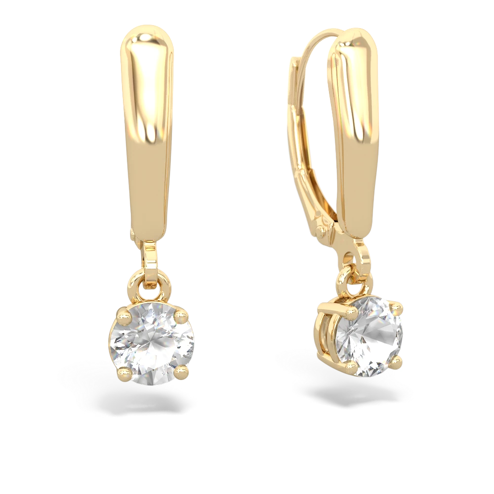 White Topaz 5Mm Round Lever Back 14K Yellow Gold earrings E2785