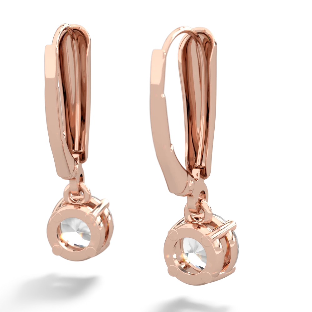White Topaz 6Mm  Round Lever Back 14K Rose Gold earrings E2786
