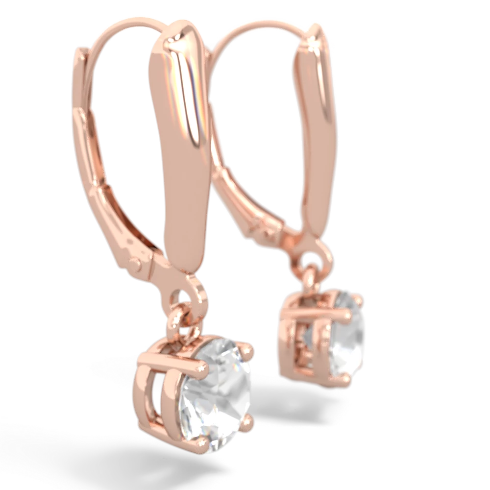 White Topaz 6Mm  Round Lever Back 14K Rose Gold earrings E2786