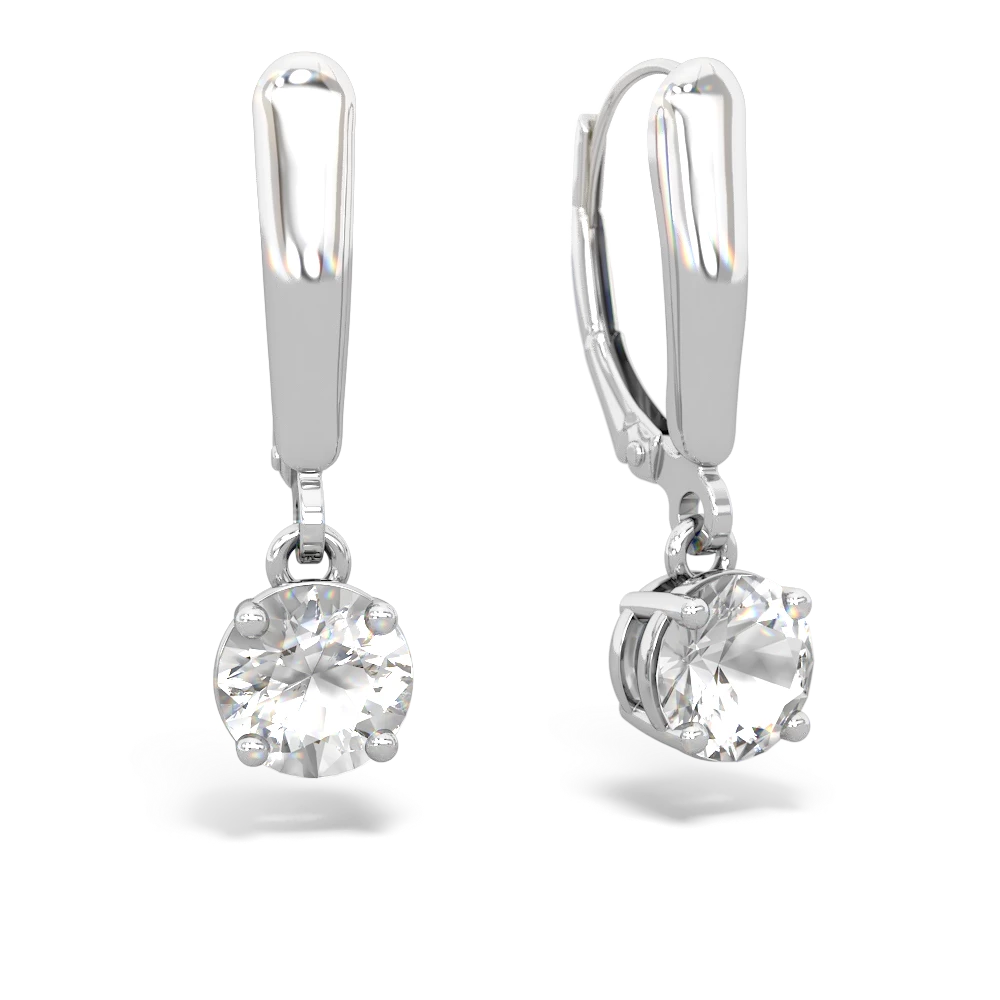 White Topaz 6Mm  Round Lever Back 14K White Gold earrings E2786