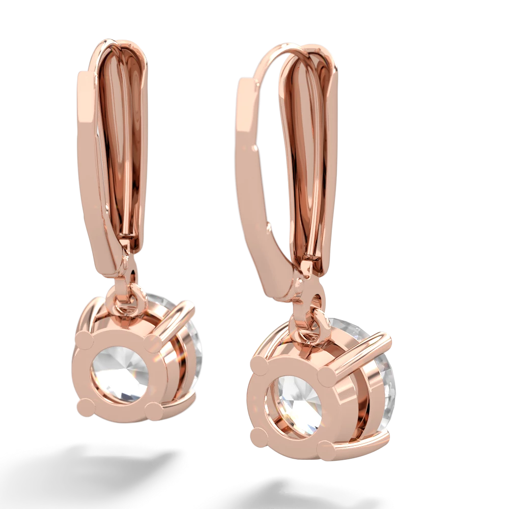 White Topaz 8Mm  Round Lever Back 14K Rose Gold earrings E2788