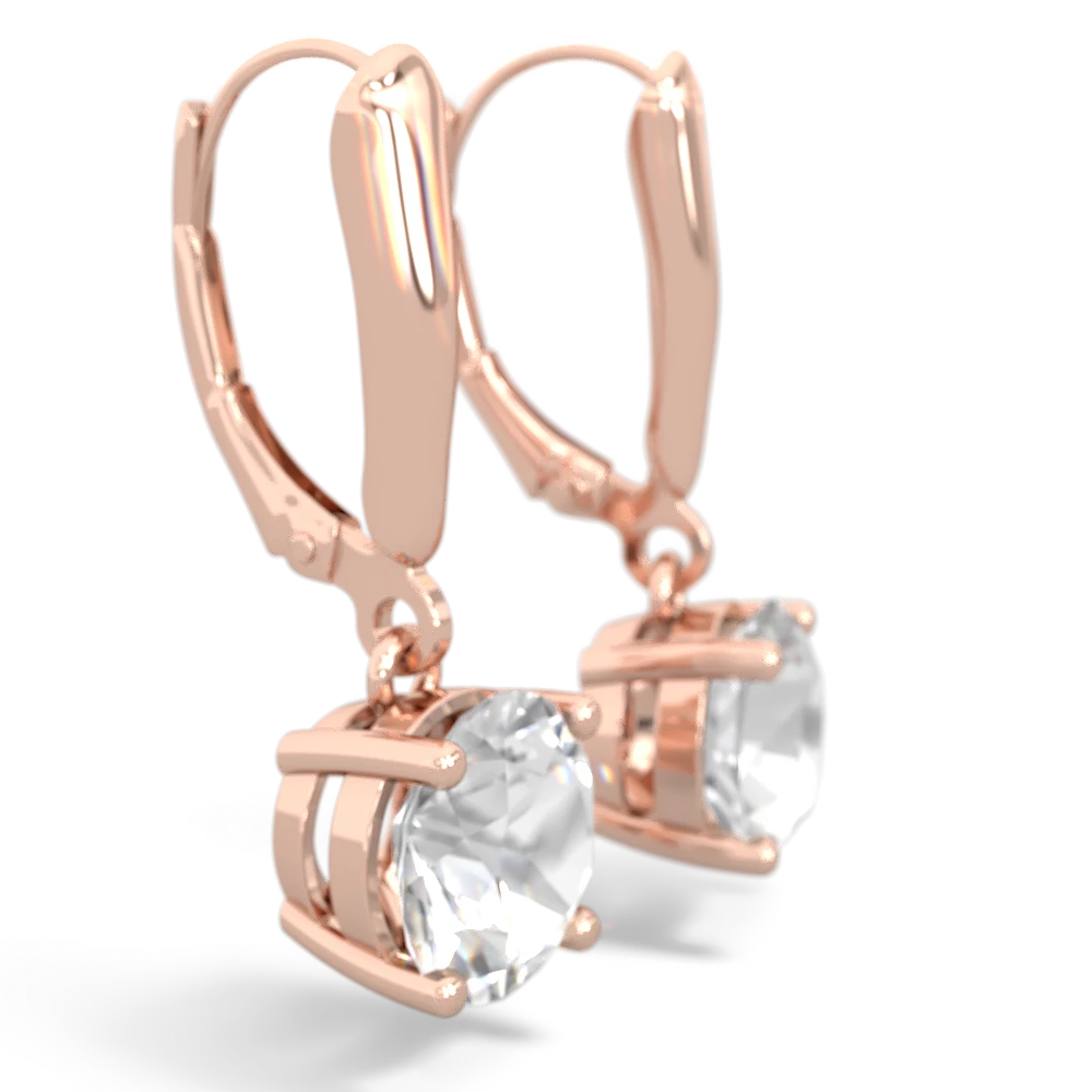 White Topaz 8Mm  Round Lever Back 14K Rose Gold earrings E2788