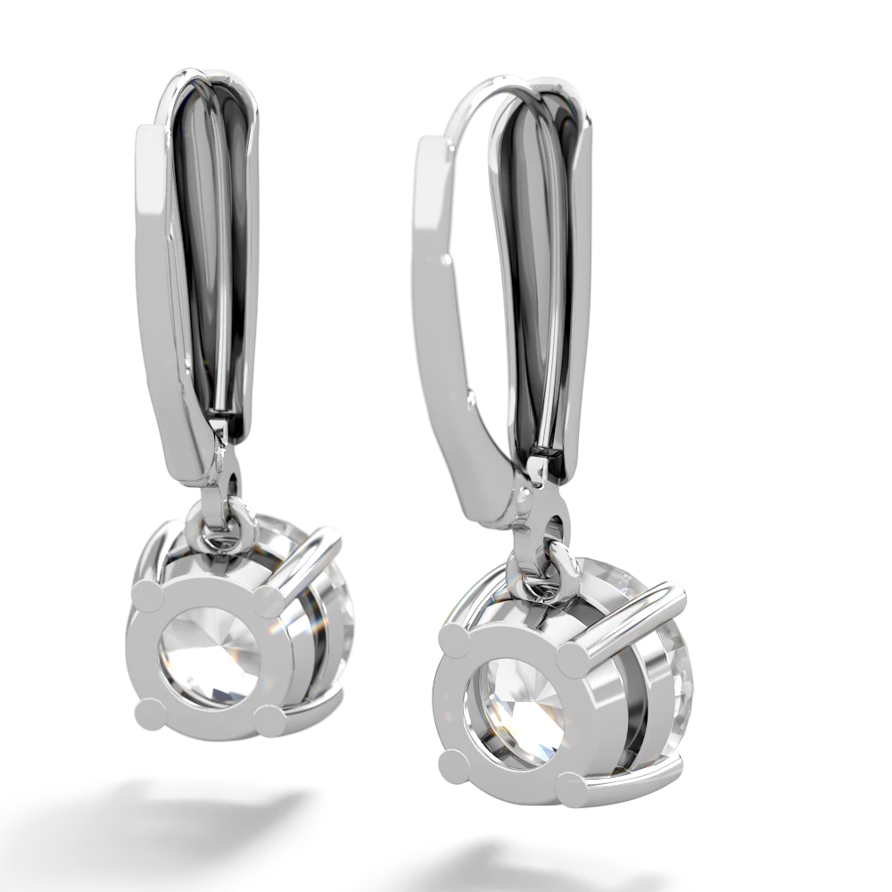 White Topaz 8Mm  Round Lever Back 14K White Gold earrings E2788