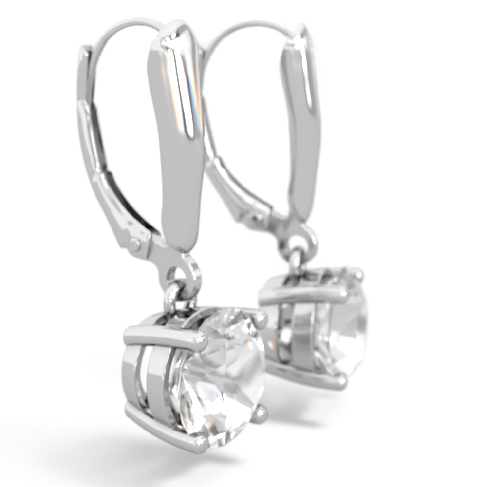 White Topaz 8Mm  Round Lever Back 14K White Gold earrings E2788