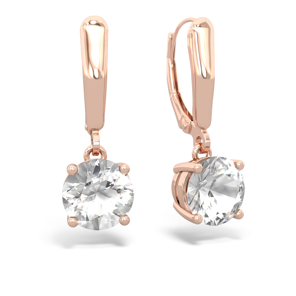 White Topaz 8Mm  Round Lever Back 14K Rose Gold earrings E2788