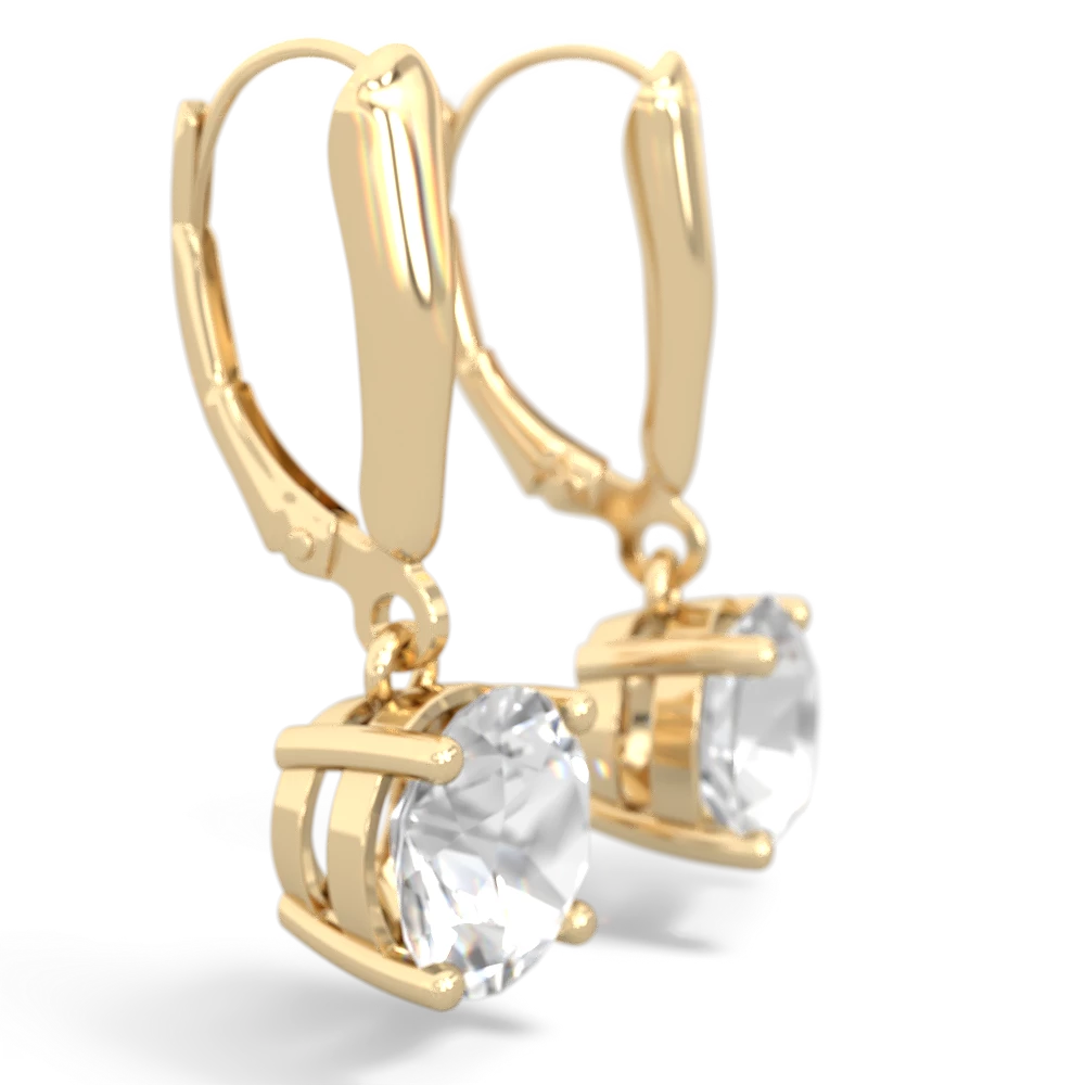 White Topaz 8Mm Round Lever Back 14K Yellow Gold earrings E2788