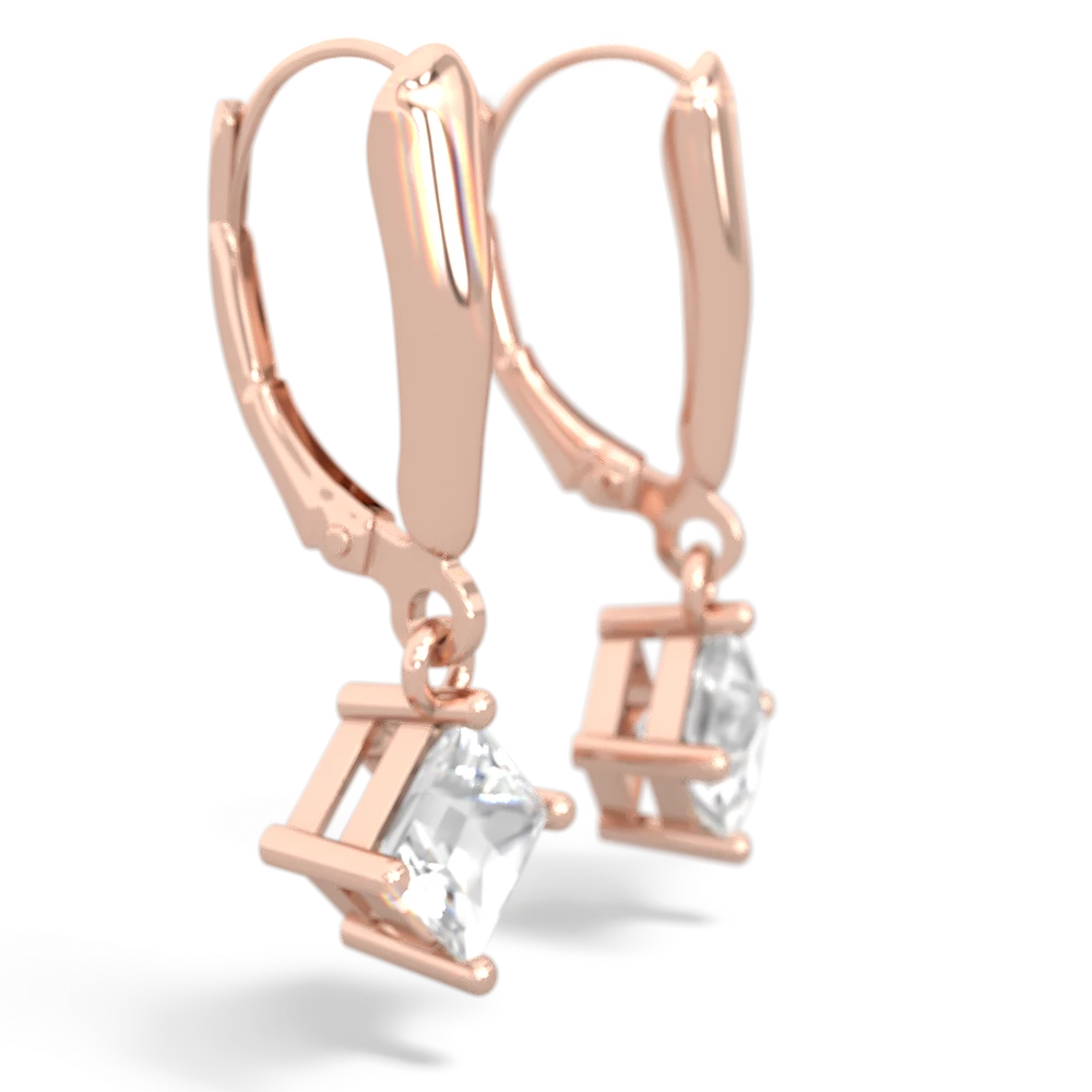 White Topaz 6Mm Princess Lever Back 14K Rose Gold earrings E2789
