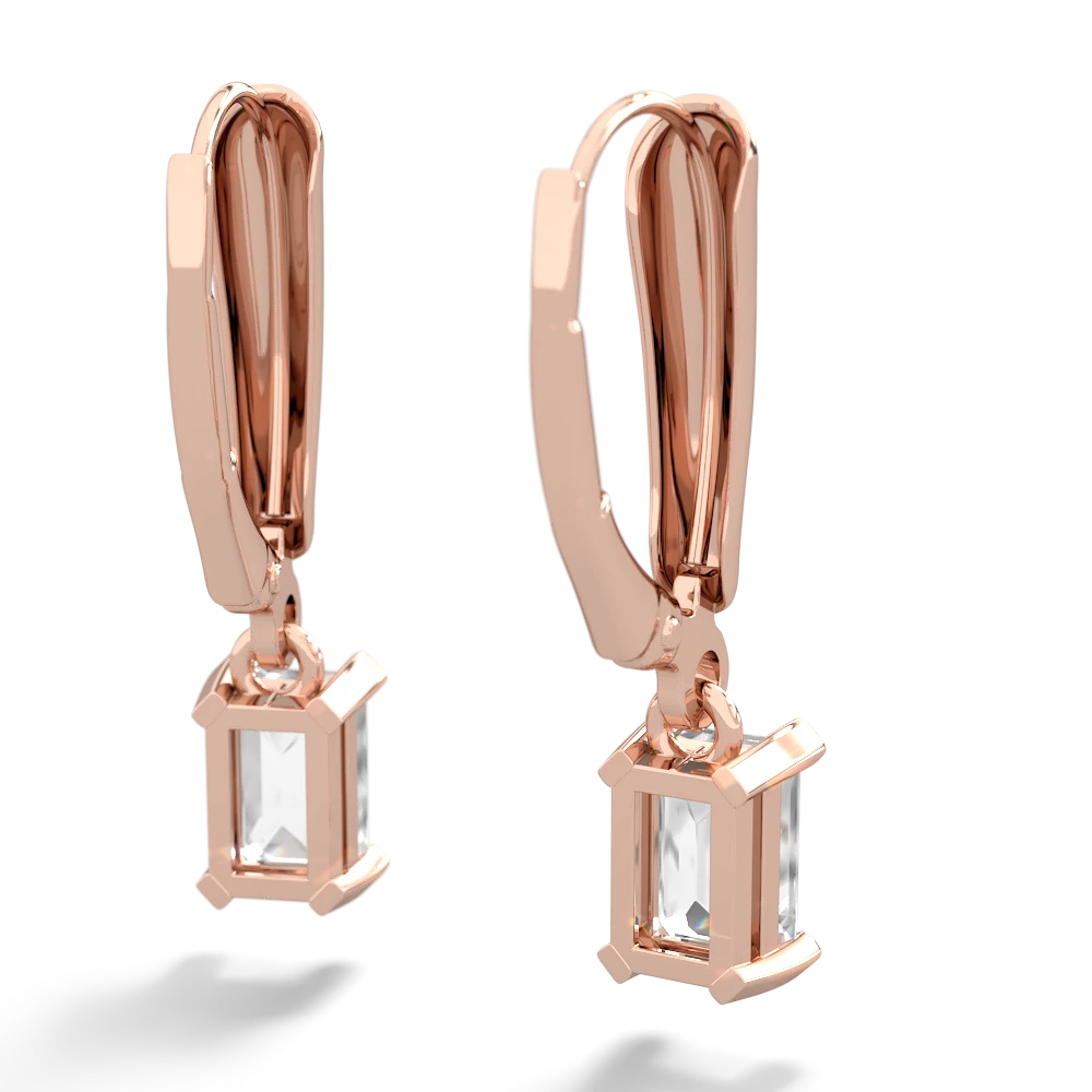 White Topaz 6X4mm Emerald-Cut Lever Back 14K Rose Gold earrings E2855