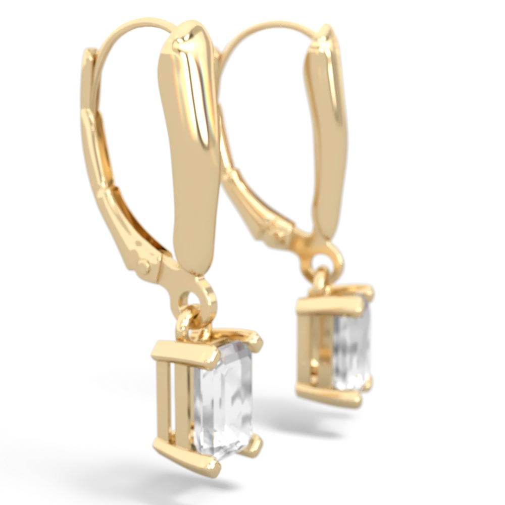 White Topaz 6X4mm Emerald-Cut Lever Back 14K Yellow Gold earrings E2855