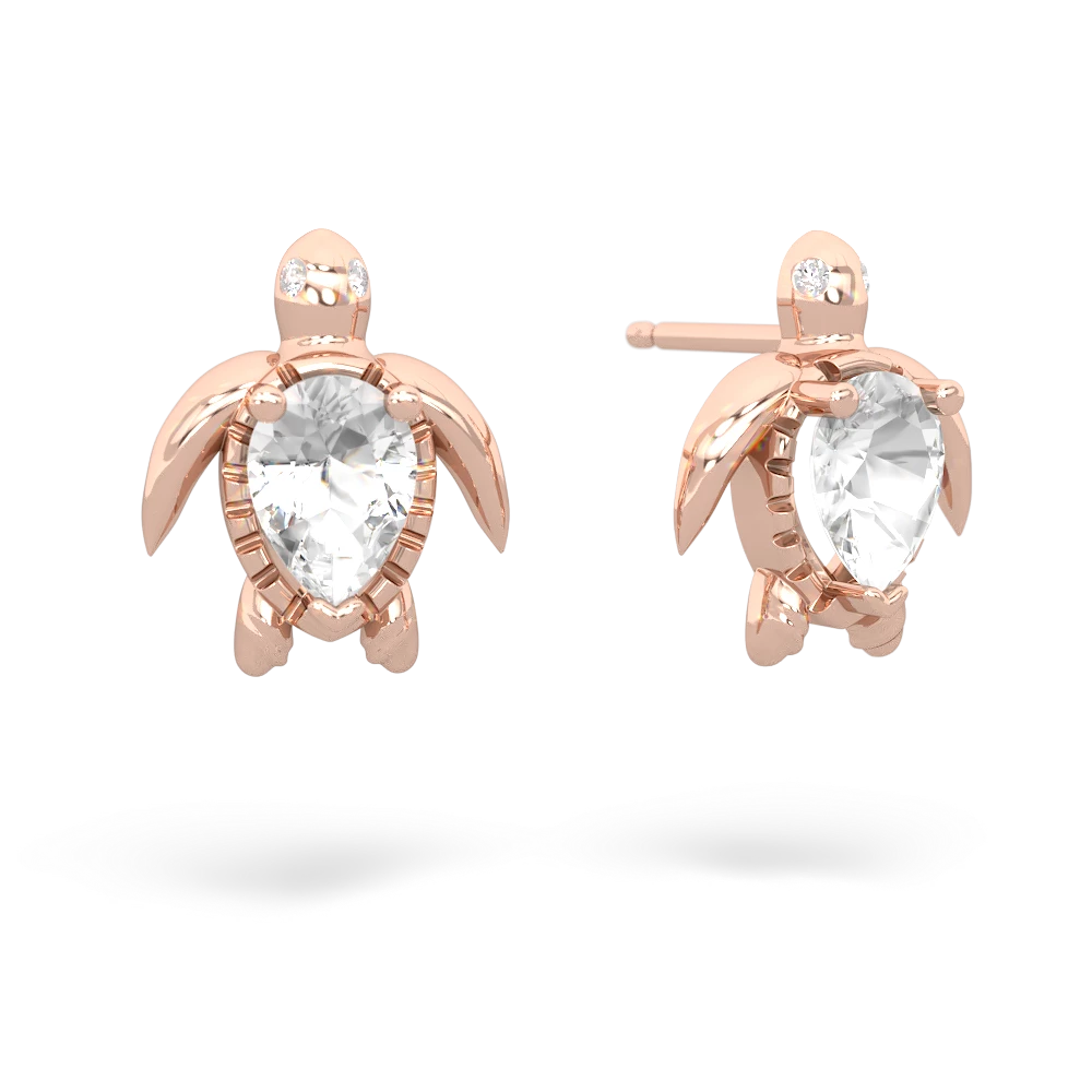 White Topaz Baby Sea Turtle 14K Rose Gold earrings E5241