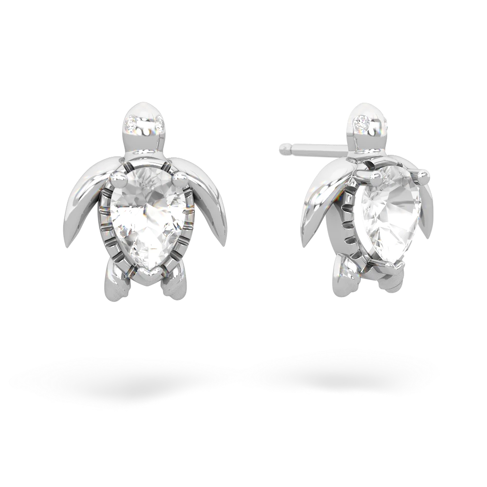 White Topaz Baby Sea Turtle 14K White Gold earrings E5241