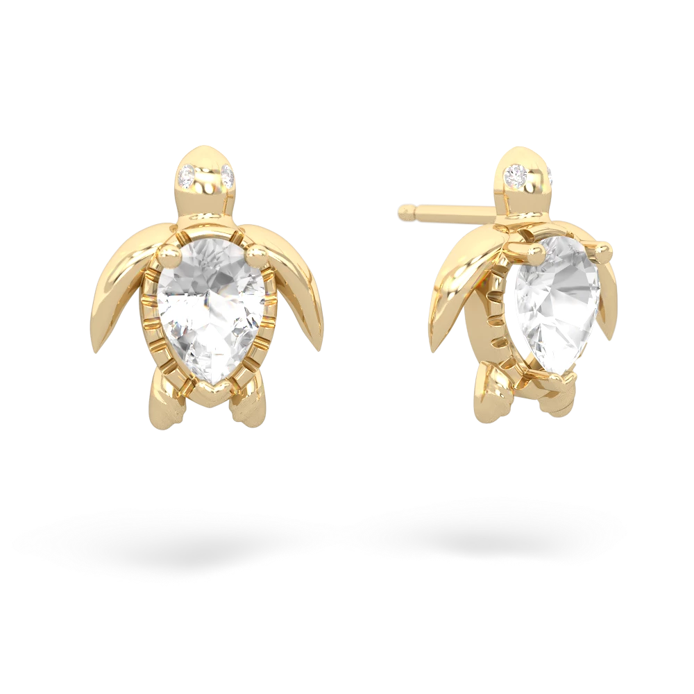 White Topaz Baby Sea Turtle 14K Yellow Gold earrings E5241