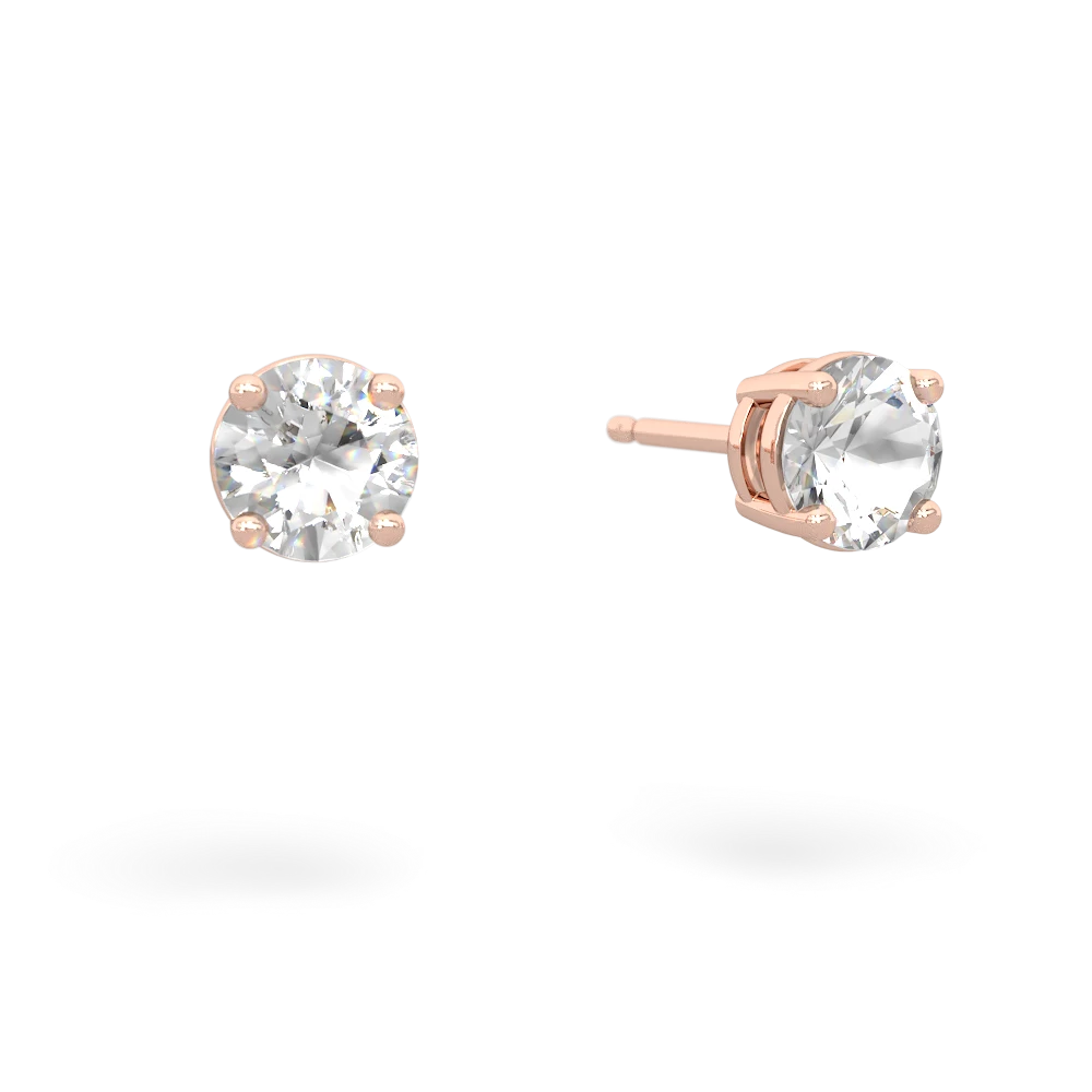 White Topaz 5Mm Round Stud 14K Rose Gold earrings E1785