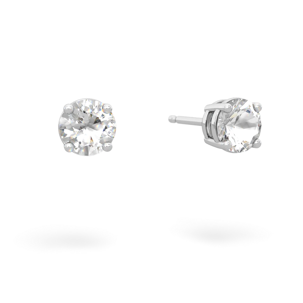 White Topaz 5Mm Round Stud 14K White Gold earrings E1785