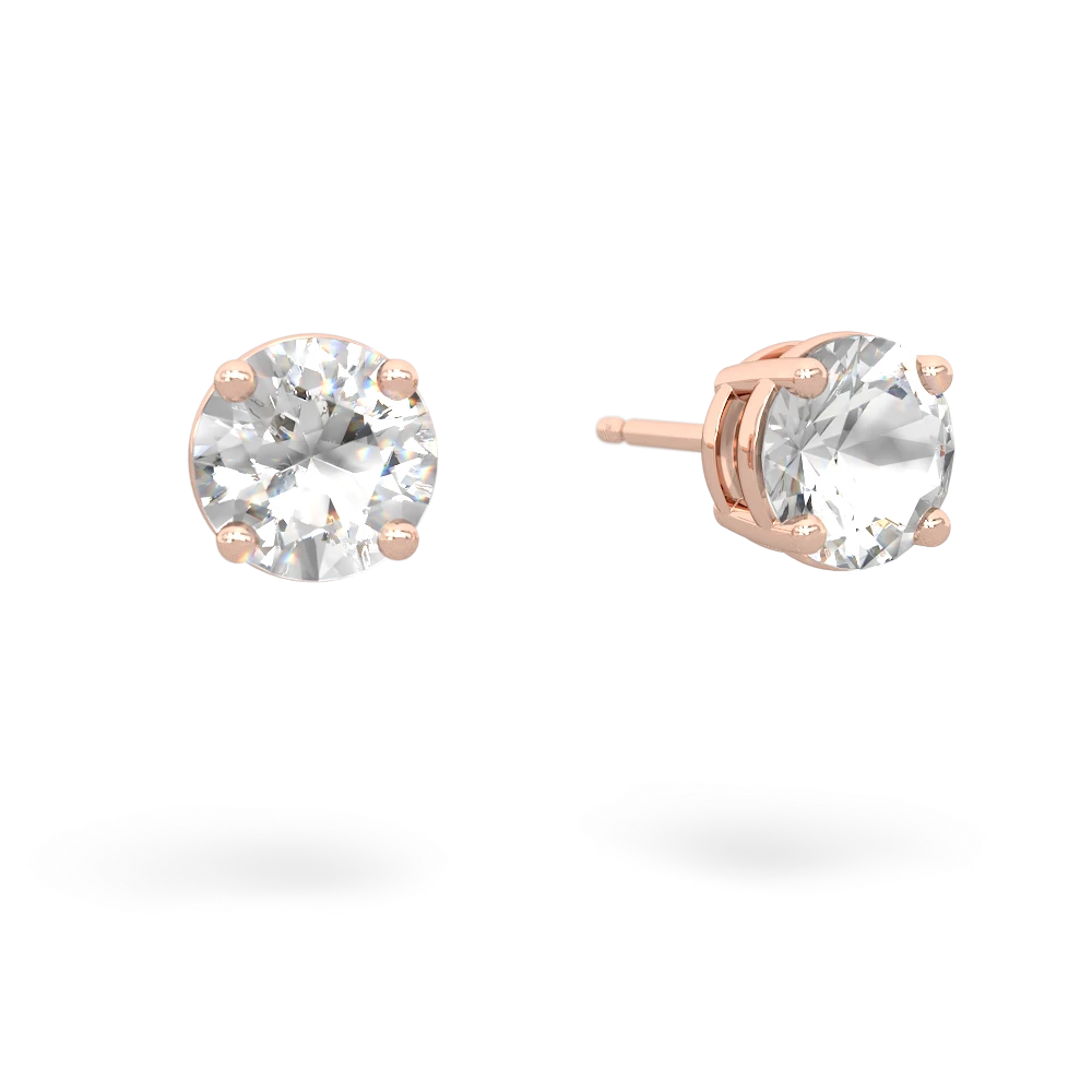 White Topaz 6Mm Round Stud 14K Rose Gold earrings E1786