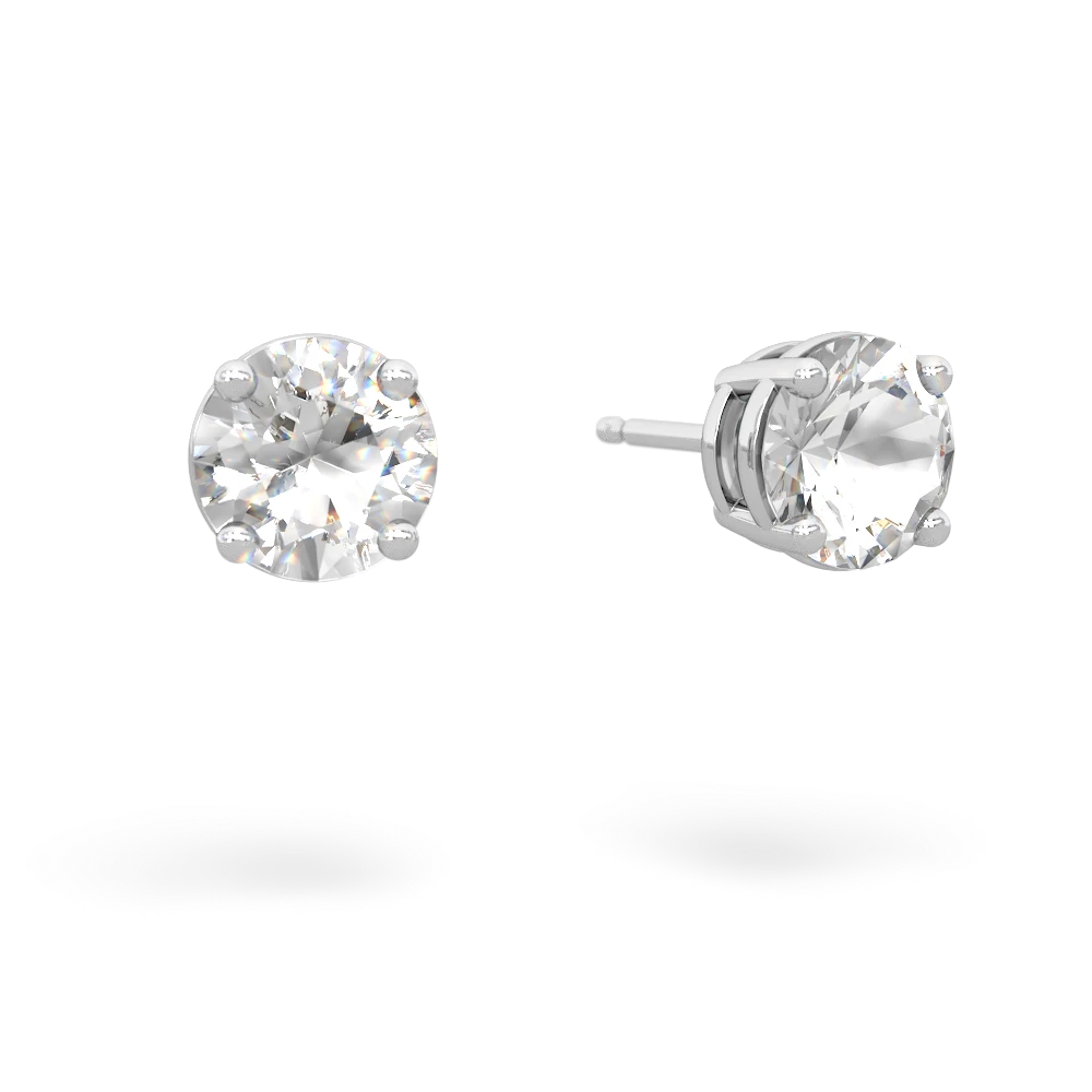 White Topaz 6Mm Round Stud 14K White Gold earrings E1786