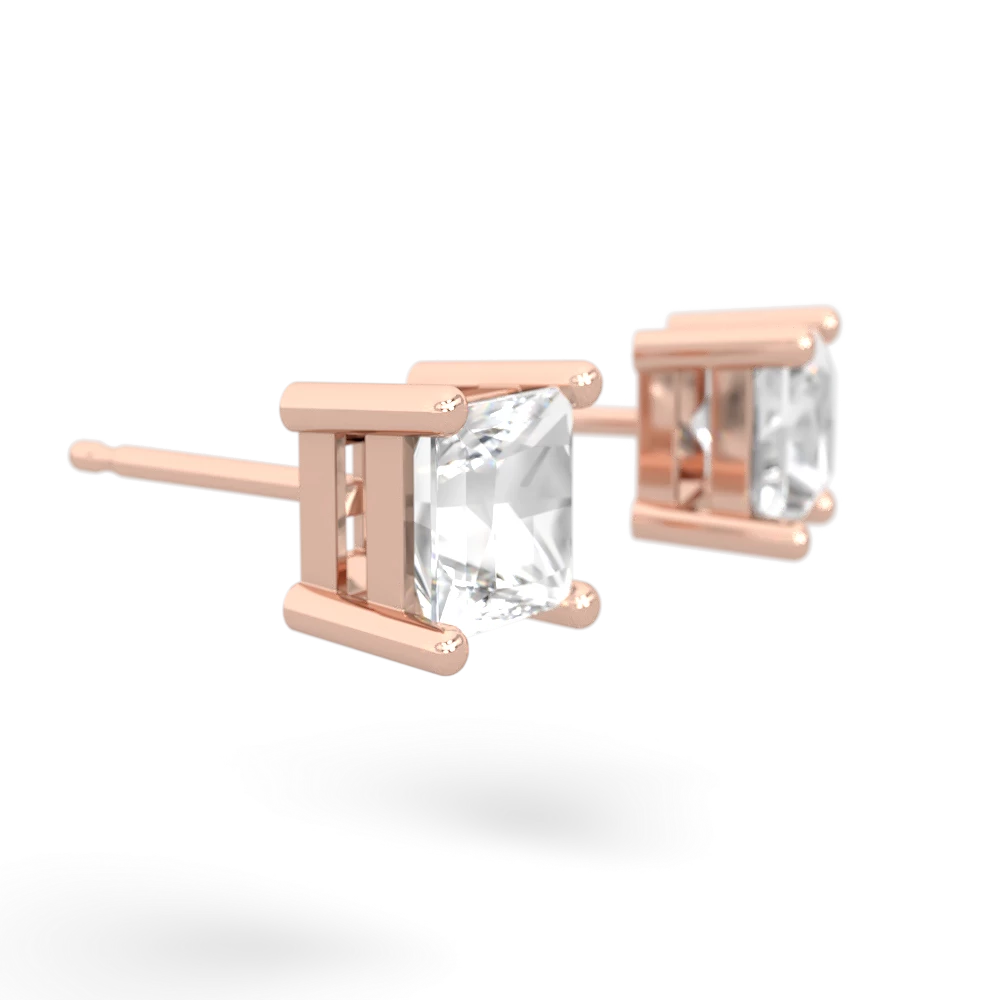 White Topaz 5Mm Princess Cut Stud 14K Rose Gold earrings E1789