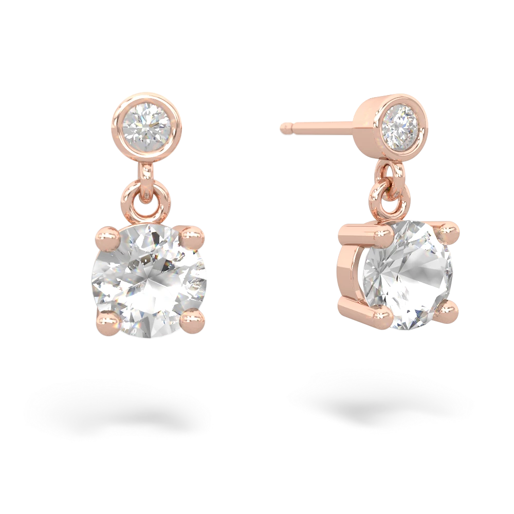 White Topaz Diamond Drop 6Mm Round 14K Rose Gold earrings E1986