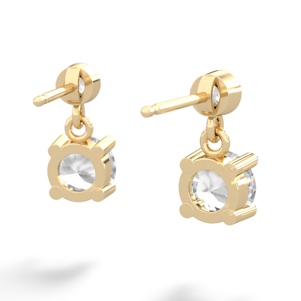 White Topaz Diamond Drop 6Mm Round 14K Yellow Gold earrings E1986