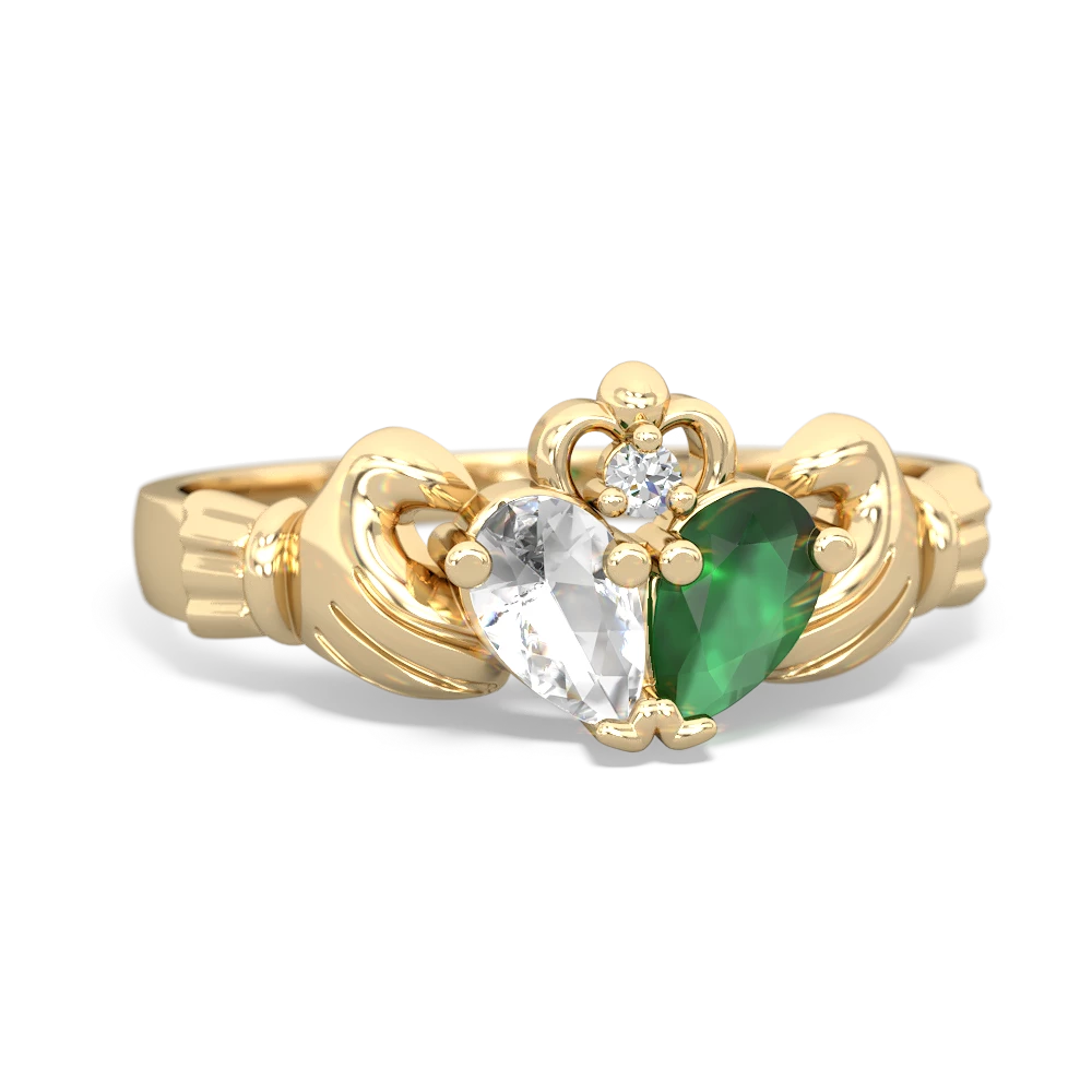 White Topaz 'Our Heart' Claddagh 14K Yellow Gold ring R2388