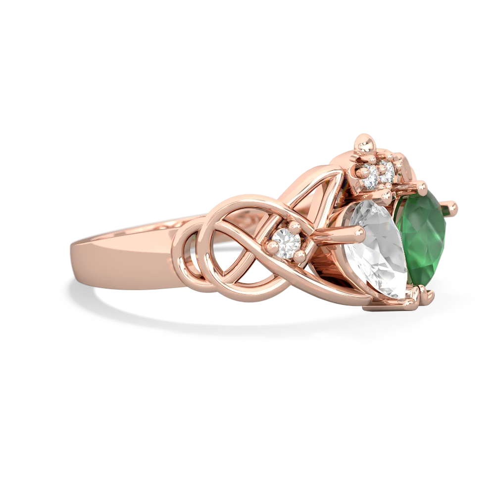 White Topaz 'One Heart' Celtic Knot Claddagh 14K Rose Gold ring R5322