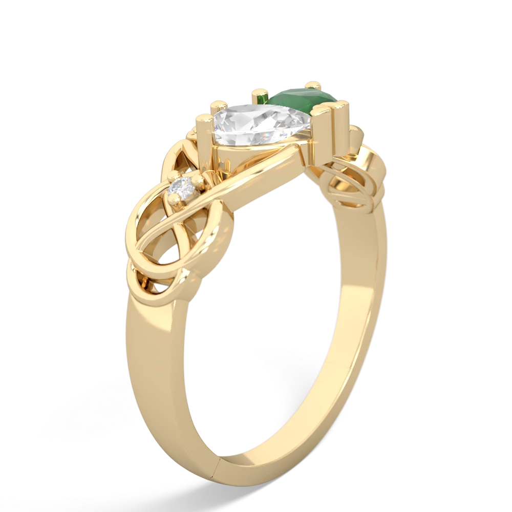 White Topaz 'One Heart' Celtic Knot Claddagh 14K Yellow Gold ring R5322