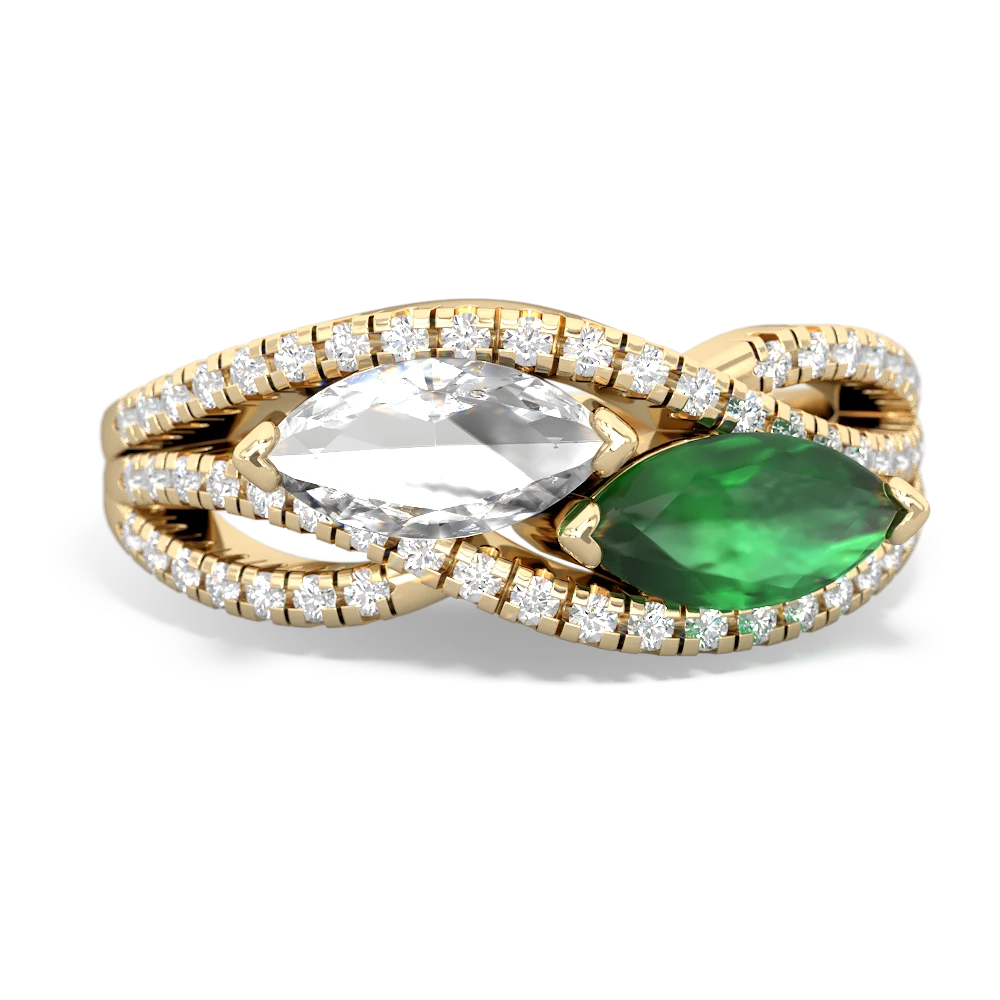 White Topaz Diamond Rivers 14K Yellow Gold ring R3070