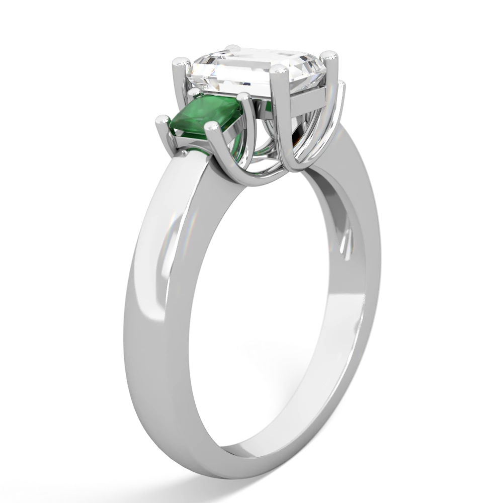 White Topaz Three Stone Emerald-Cut Trellis 14K White Gold ring R4021