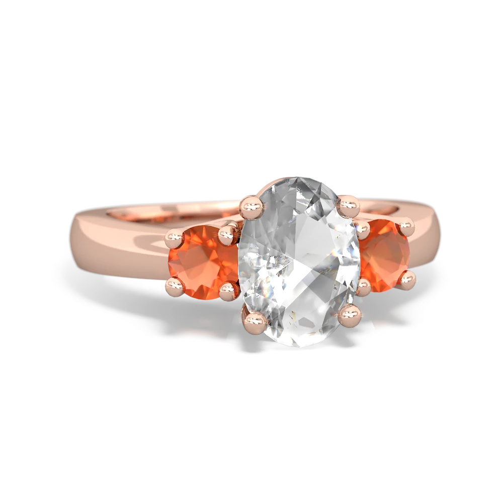 White Topaz Three Stone Oval Trellis 14K Rose Gold ring R4024