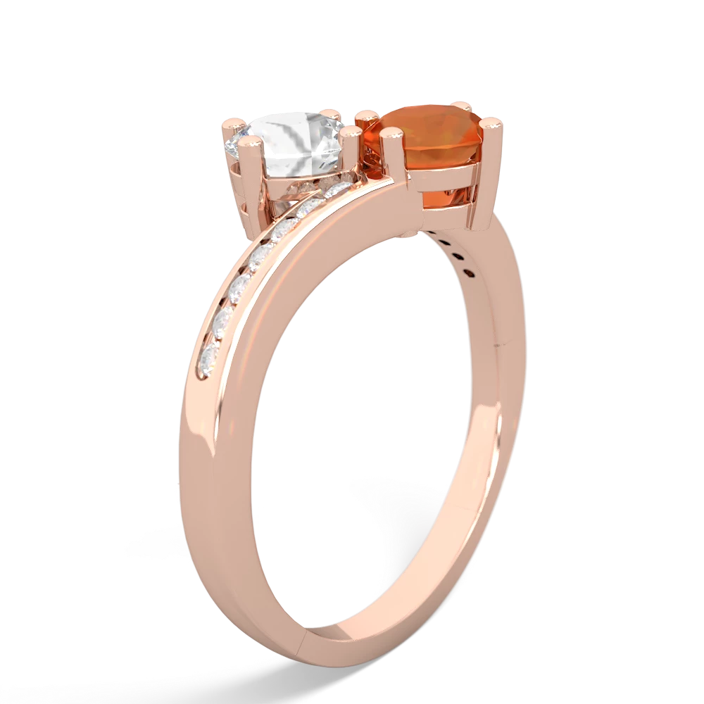 White Topaz Channel Set Two Stone 14K Rose Gold ring R5303