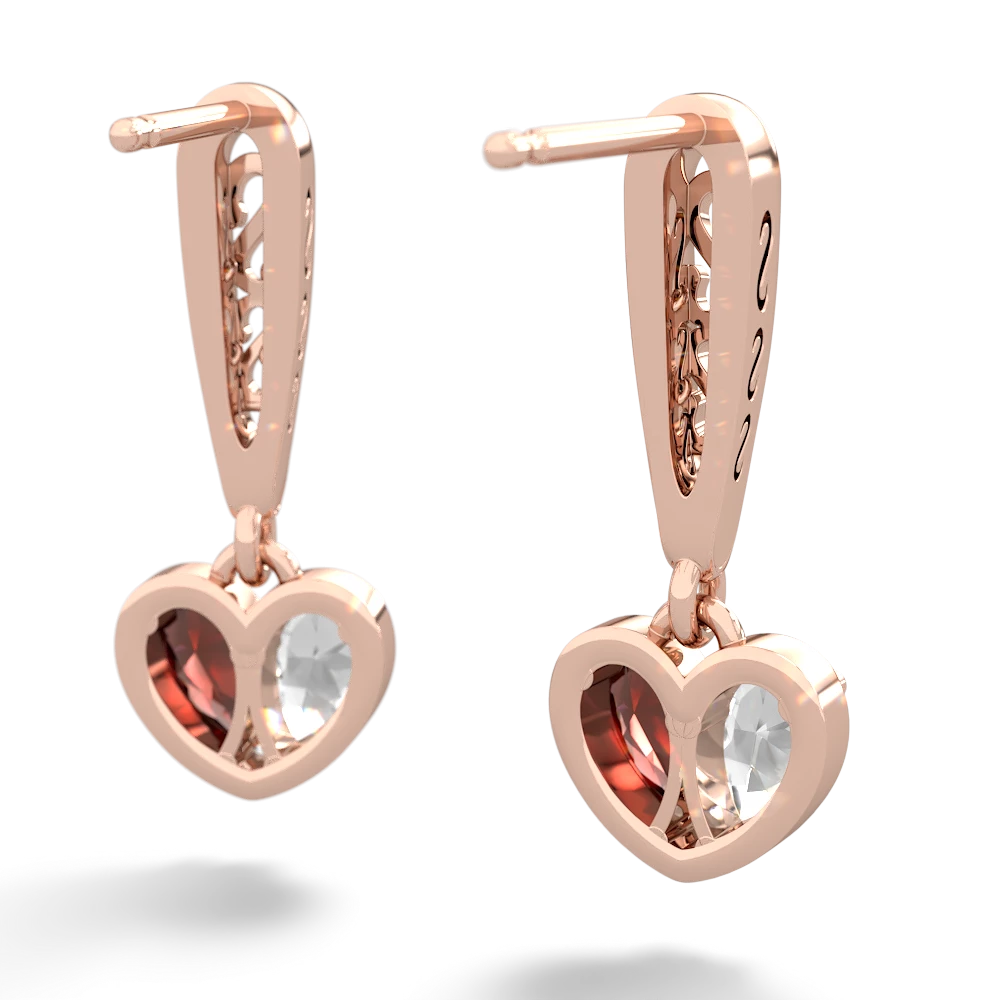 White Topaz Filligree Heart 14K Rose Gold earrings E5070