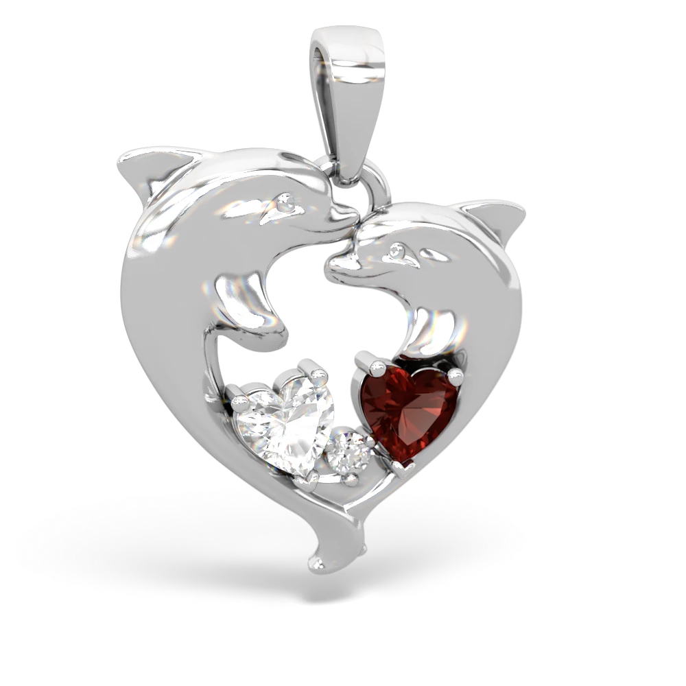 White Topaz Dolphin Heart 14K White Gold pendant P5820