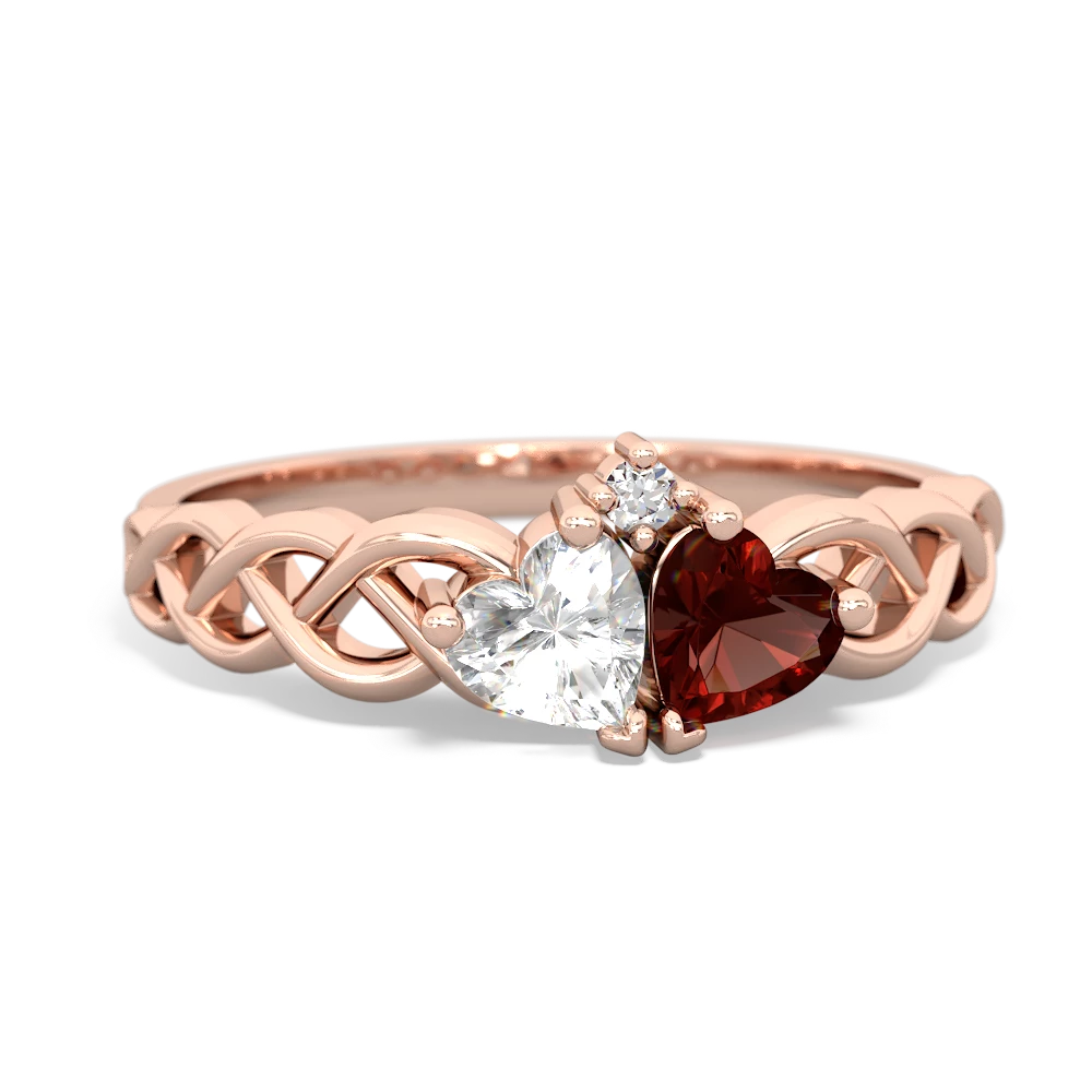 White Topaz Heart To Heart Braid 14K Rose Gold ring R5870