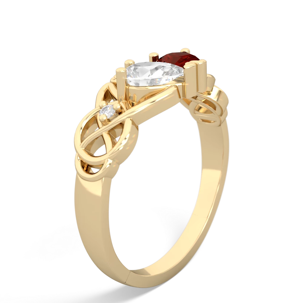 White Topaz 'One Heart' Celtic Knot Claddagh 14K Yellow Gold ring R5322