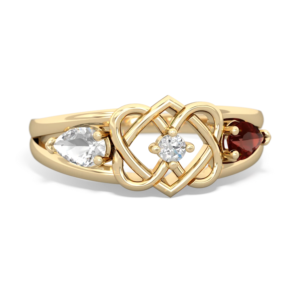 White Topaz Hearts Intertwined 14K Yellow Gold ring R5880