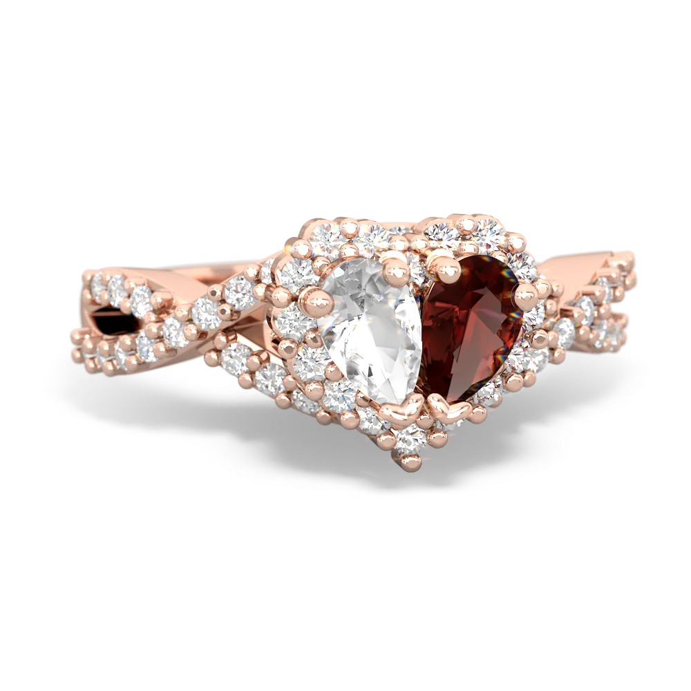 White Topaz Diamond Twist 'One Heart' 14K Rose Gold ring R2640HRT