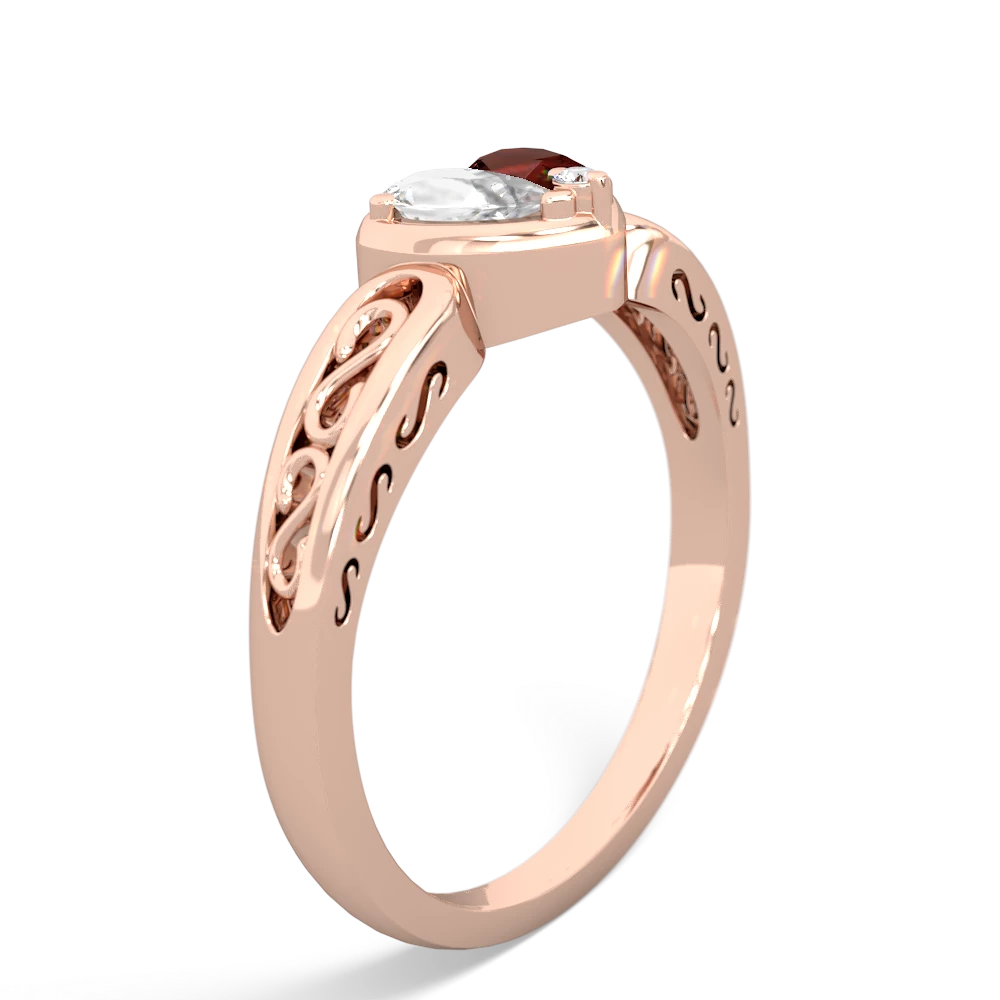 White Topaz Filligree 'One Heart' 14K Rose Gold ring R5070