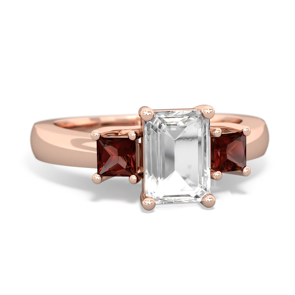 White Topaz Three Stone Emerald-Cut Trellis 14K Rose Gold ring R4021